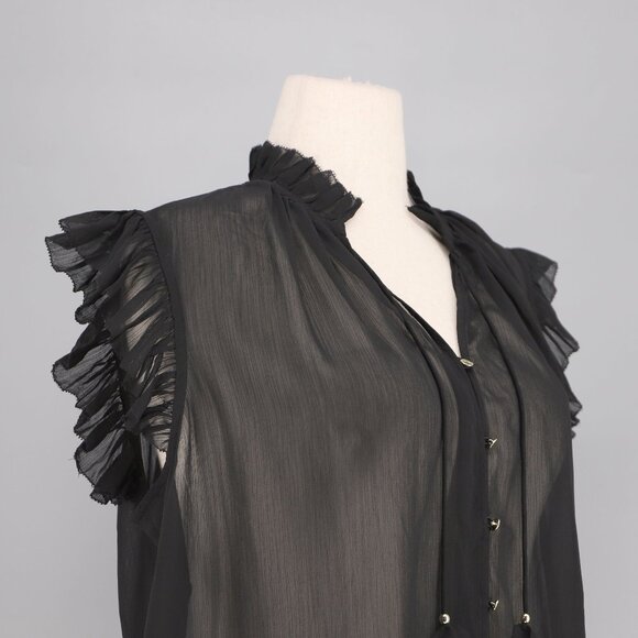 NWT CHICO'S Ruffle Collar Sheer Crinkle Chiffon Blouse Top Tie Front Size 2/12 - Picture 3 of 9